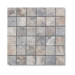 Kamień dekoracyjny trawertyn Ash Argent Mix Bębnowany Mozaika 4,8x4,8x1 cm