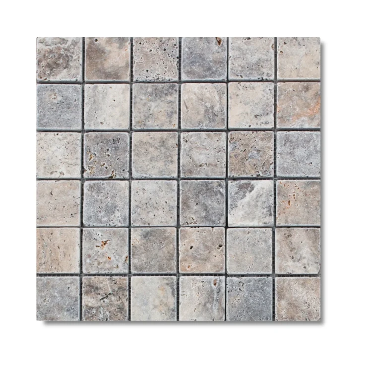 Kamień dekoracyjny trawertyn Ash Argent Mix Bębnowany Mozaika 4,8x4,8x1 cm