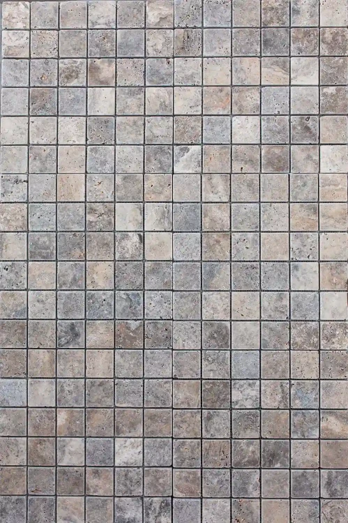 Kamień dekoracyjny trawertyn Ash Argent Mix Bębnowany Mozaika 4,8x4,8x1 cm