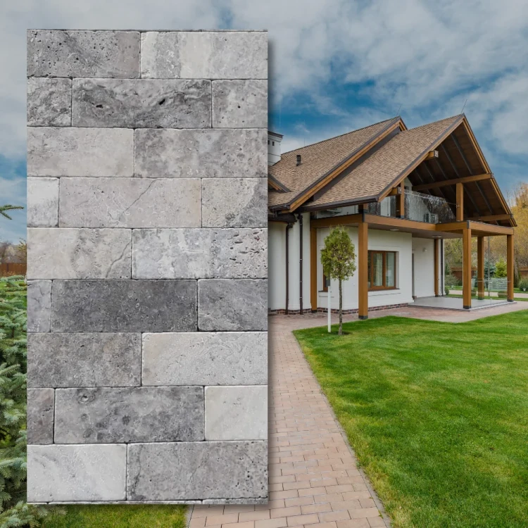 Kamień dekoracyjny trawertyn Ash bębnowany 7,5x30,5x1 cm