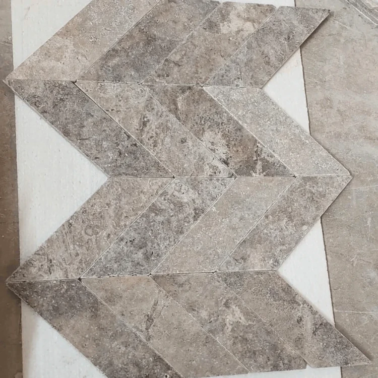 Trawertyn Silver Bębnowany 7,5x30,5 10mm Chevron
