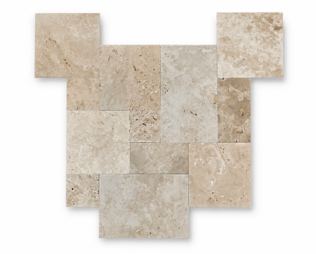 Przejdź do produktu Trawertyn Ivory Classic Mix Bębnowany Piccolo French Pattern Mini 10mm 1kpl= 0,36 m2 | Komplet Rzymski